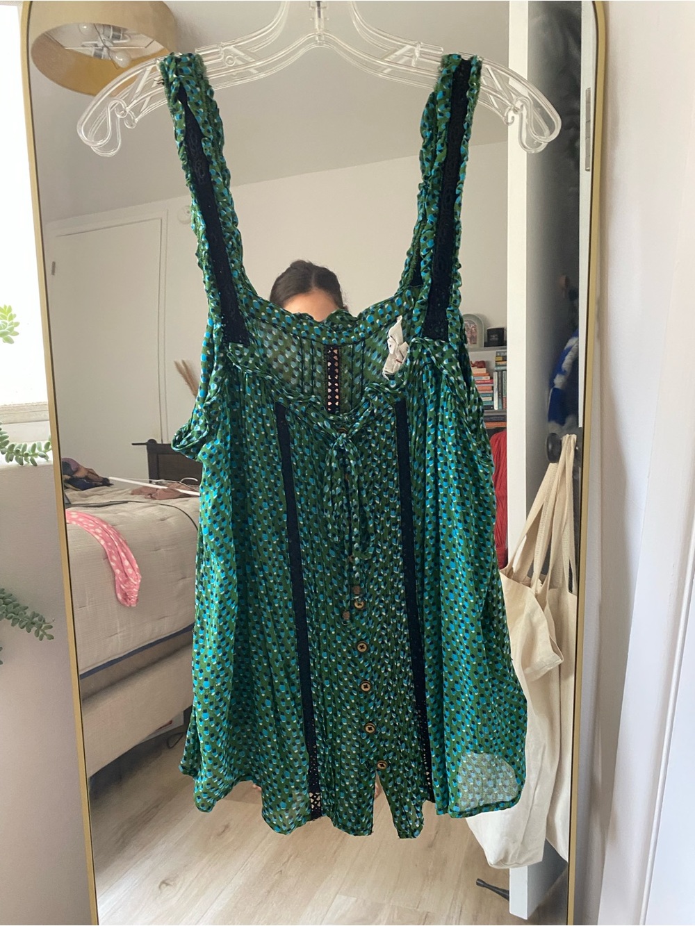 Anthropologie Boho Green Printed Sleeveless Tank Top